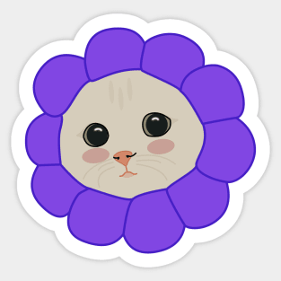 Purple cute cat with flower accessory Sticker